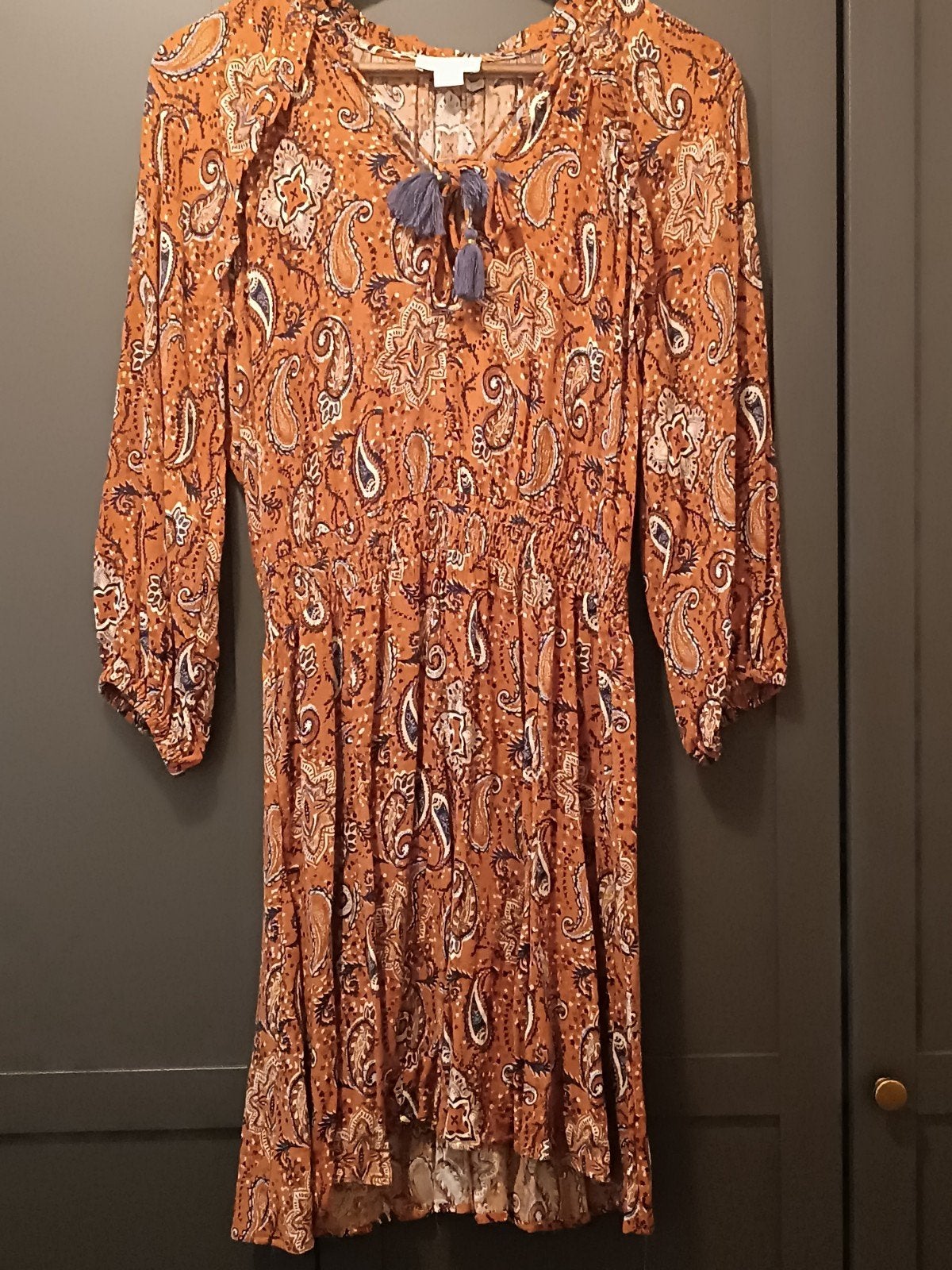 Cotton Club jurk met paisley print, Bruin, Maat 42/44 (L), Ophalen of Verzenden, Zo goed als nieuw