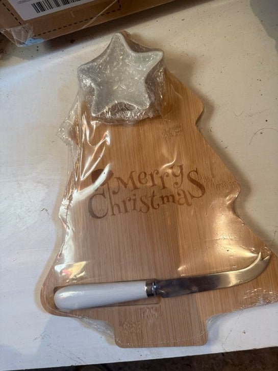 Kerst Snij-/serveerplank met Kaasmes en Stervormpje, Hout, Snij-/serveerplank, Nieuw, Ophalen of Verzenden