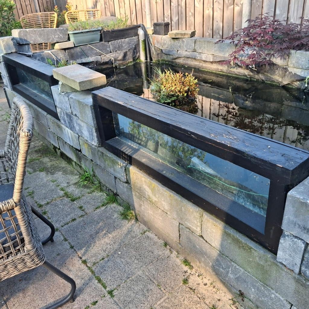 2 hardhouten vijverramen, Tuin en Terras, Ophalen, Gebruikt, Overige typen