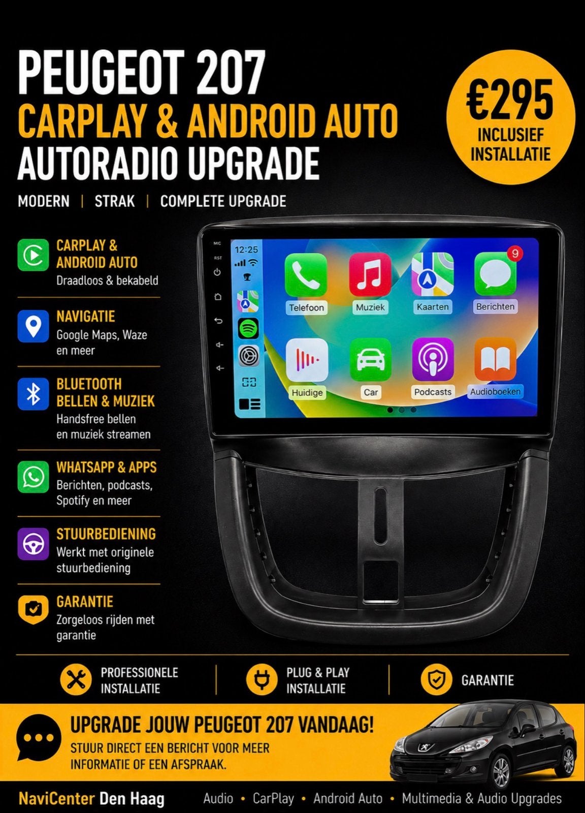 Peugeot 207 CarPlay & Android Auto Upgrade incl. Installatie, Ophalen of Verzenden, Nieuw