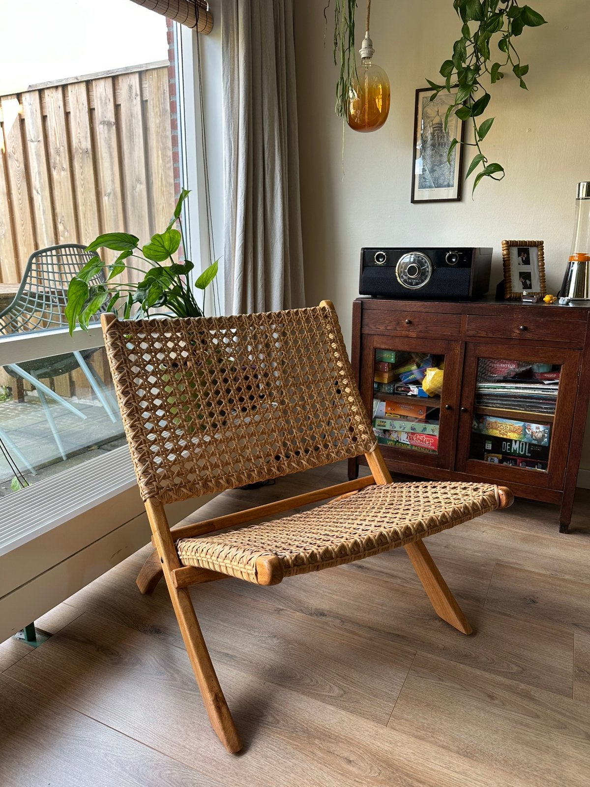 Rotan klapstoel, Ophalen, Zo goed als nieuw, Hout, 50 tot 75 cm