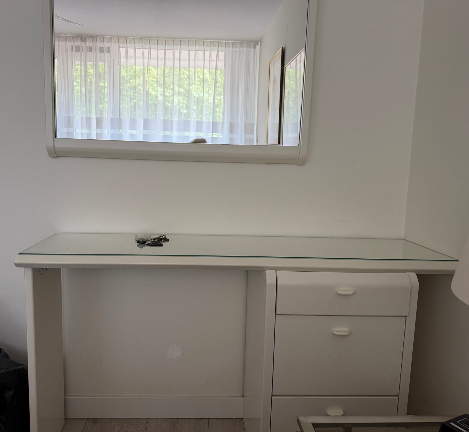Crème kleurige Toilettafel met Spiegel en 3 Lades, Ophalen, 100 tot 150 cm, Zo goed als nieuw, Minder dan 100 cm