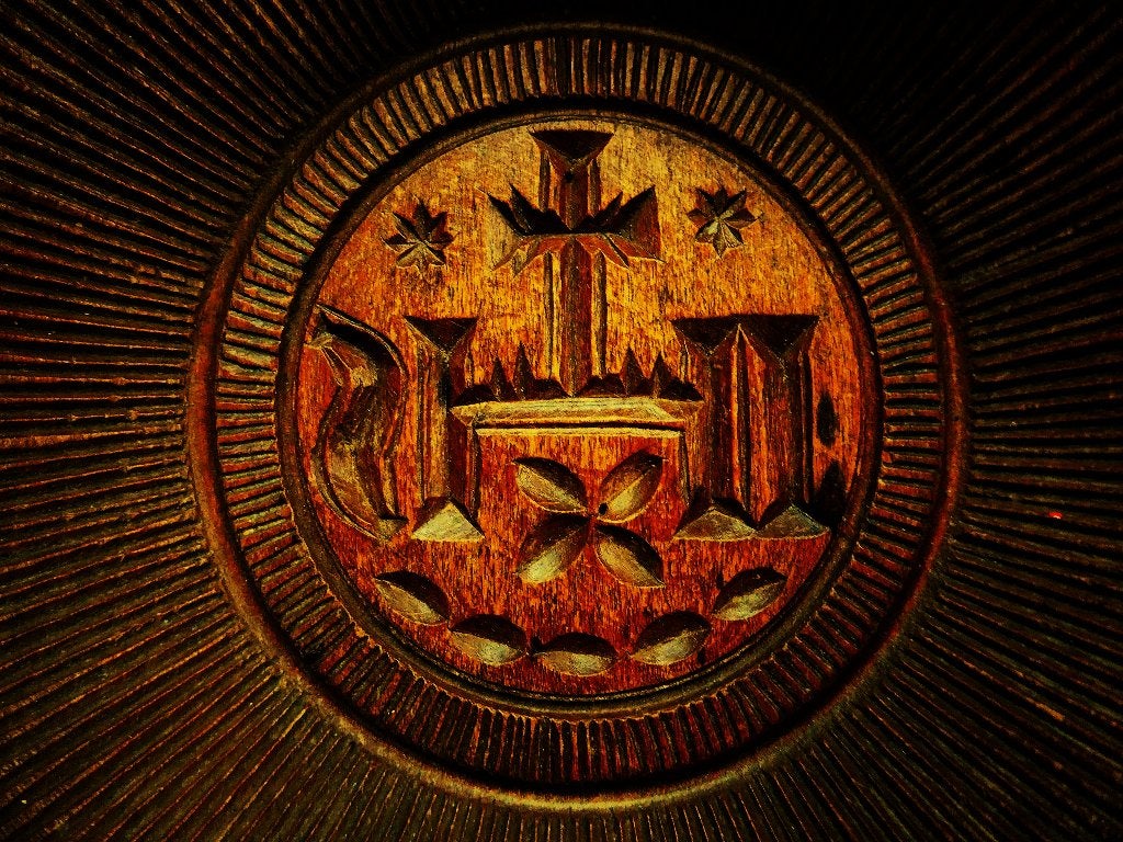 Religieuze houtgesneden botervorm / botermal / mal met IHS, Antiek en Kunst, Ophalen of Verzenden