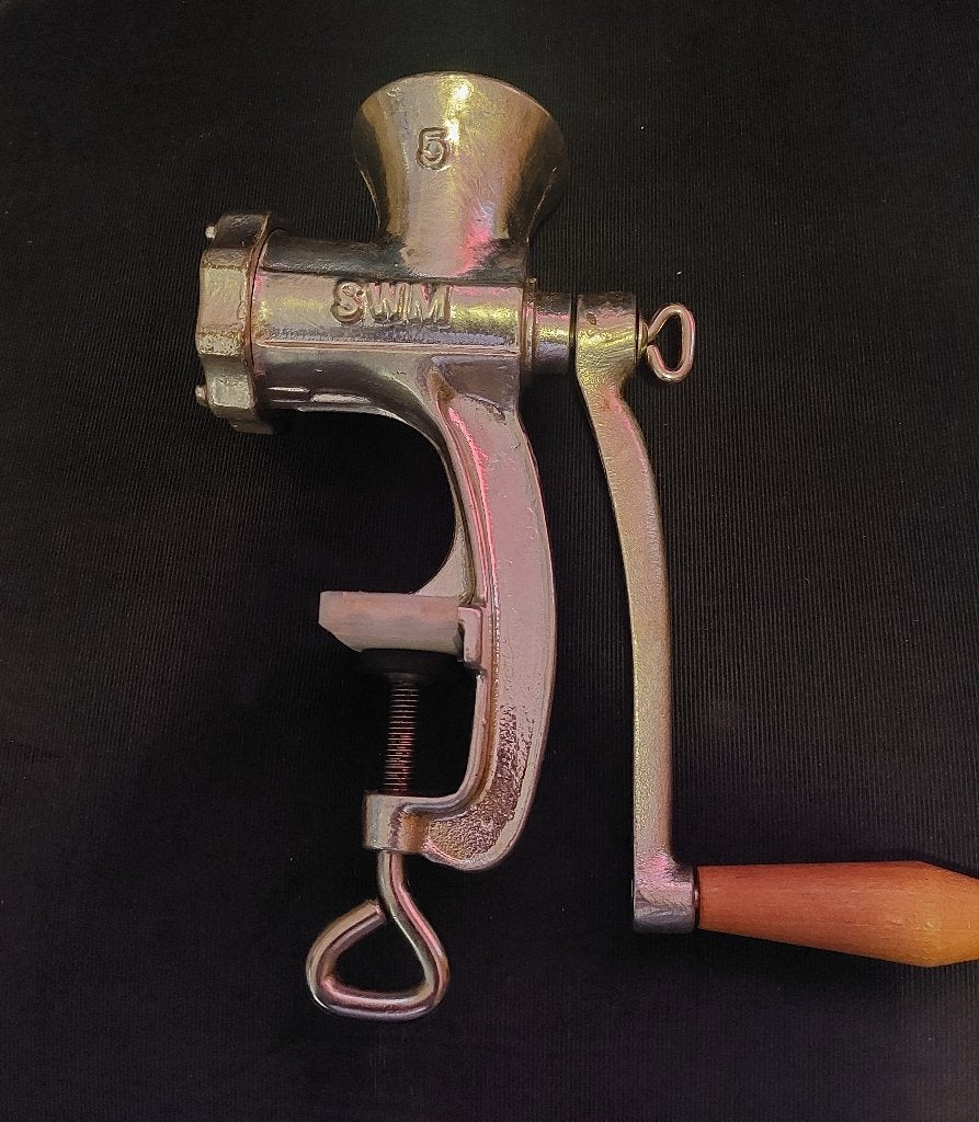 Vintage SWM Vleesmolen - Handbediend Keukenapparaat, Ophalen, Zilver, Metaal, Overige merken