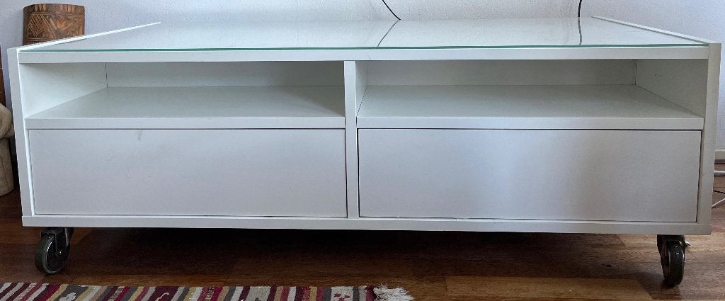 Witte televisie kast, Ophalen, Gebruikt, 100 tot 150 cm, Overige houtsoorten