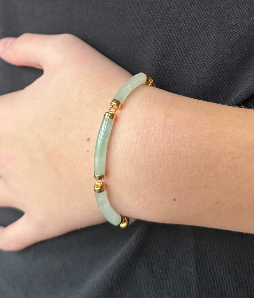 Groen Jade 14k gouden staafjes armband dames vintage fraai