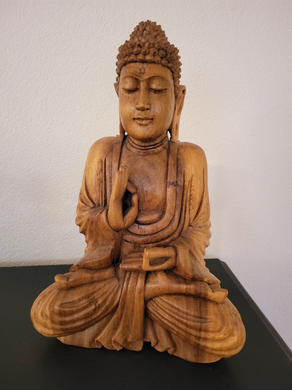 Massief houten buddha 40 cm perfecte staat, Ophalen of Verzenden, Zo goed als nieuw