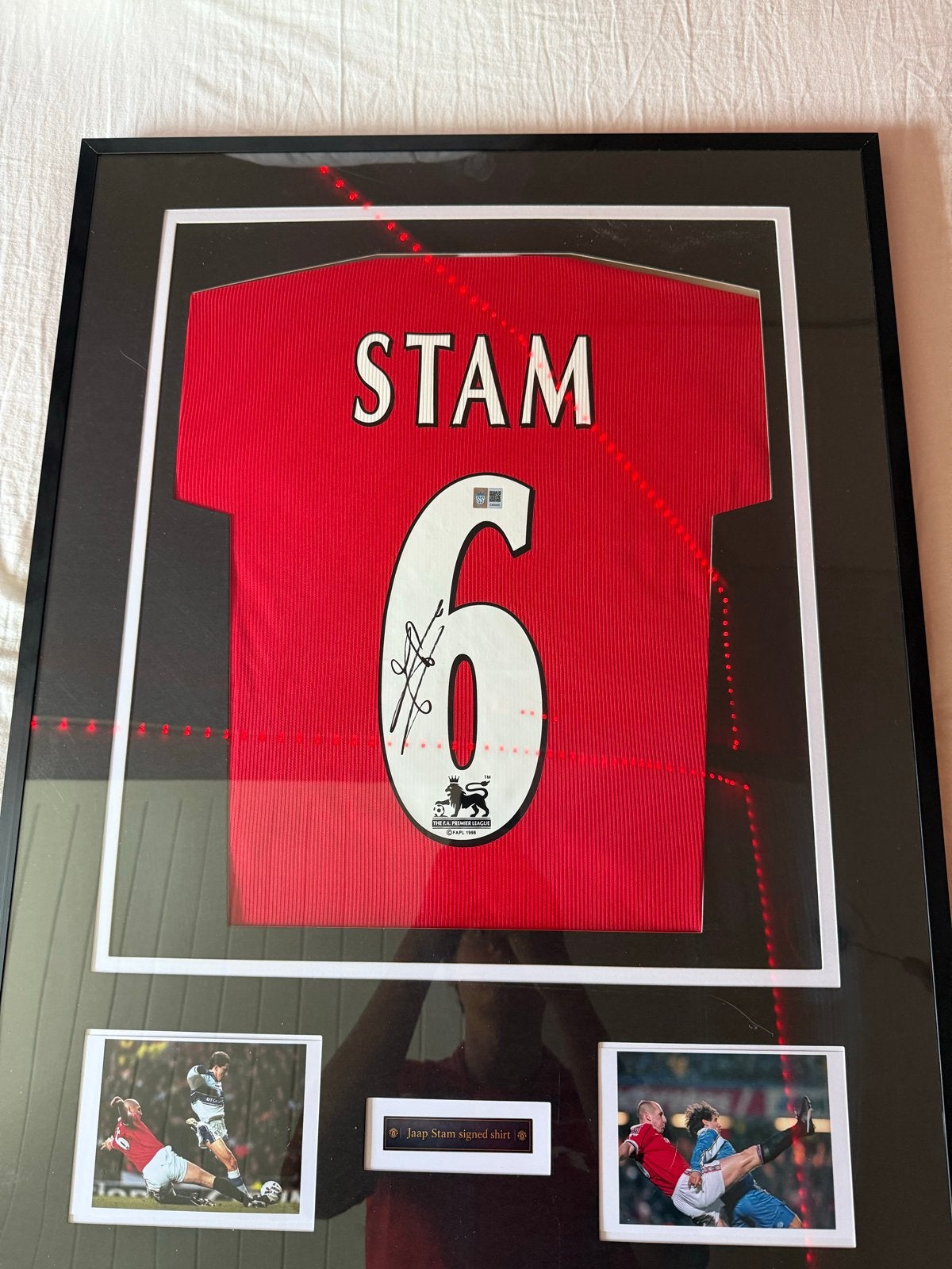 Gesigneerd Jaap Stam Manchester United–Ingelijst + QR Bewijs, Verzamelen, Ophalen, Zo goed als nieuw, Buitenlandse clubs, Shirt