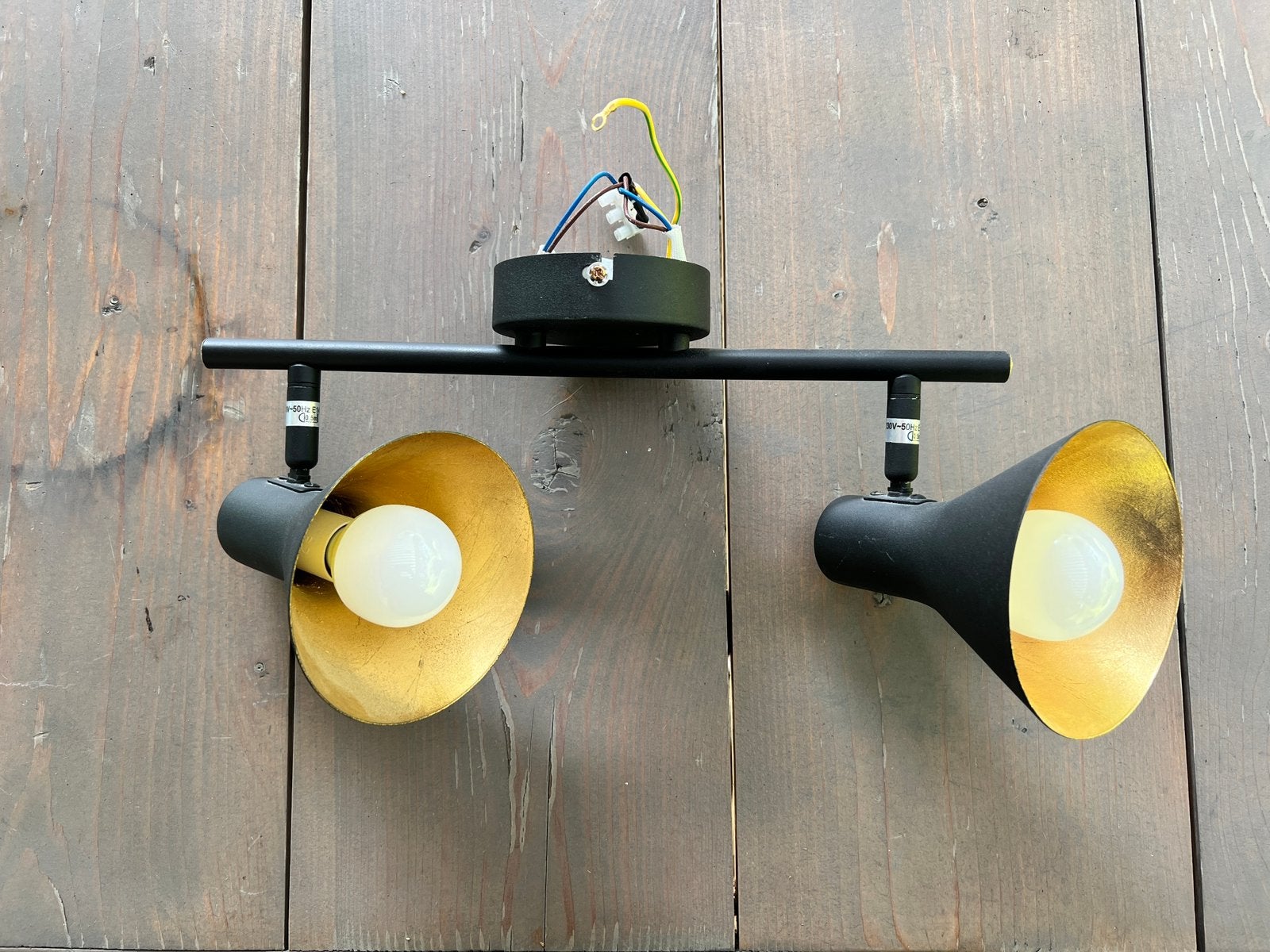 Binnenlamp met twee spots zwart met goud, Ophalen, Gloeilamp, E14 (klein), Zo goed als nieuw