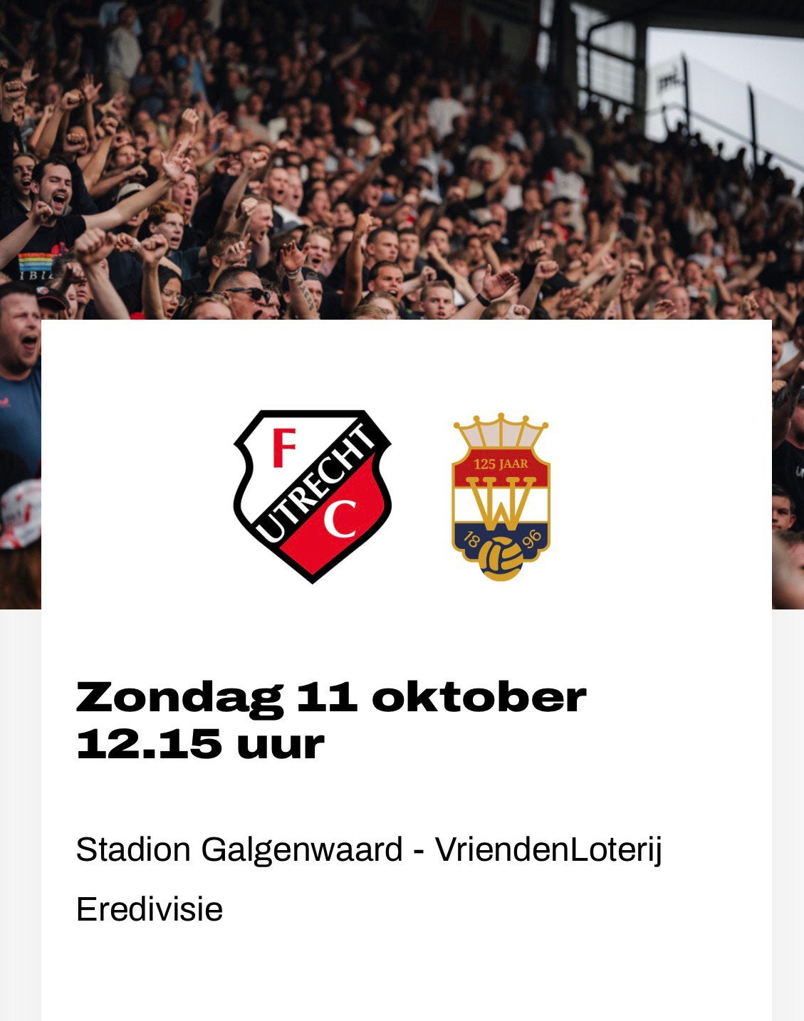 2 tickets Fc Utrecht - Willem ll, Tickets en Kaartjes, Sport | Voetbal, Twee personen, Oktober