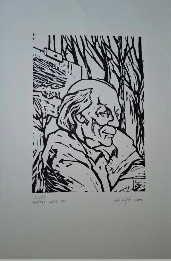 Bab Siljee - Houtsnede Portret Kees Bol, Gesigneerd, Ophalen of Verzenden