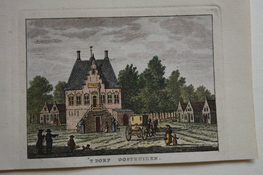 OOSTHUIZEN ORIGINELE KOPERGRAVURE JAN BULTHUIS 1786 GT7, Verzenden, Stadsgezicht, Handgekleurd, Gravure