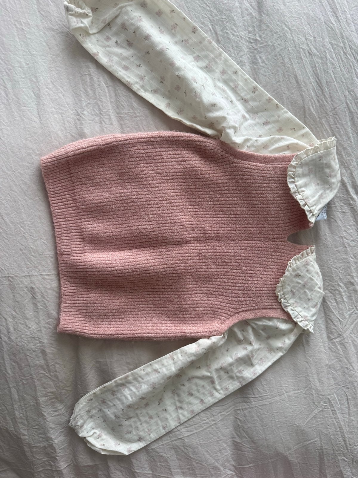 Leuke roze trui met bloemenprint blouse, maat 116, Ophalen of Verzenden, Zo goed als nieuw, Meisje, Trui of Vest