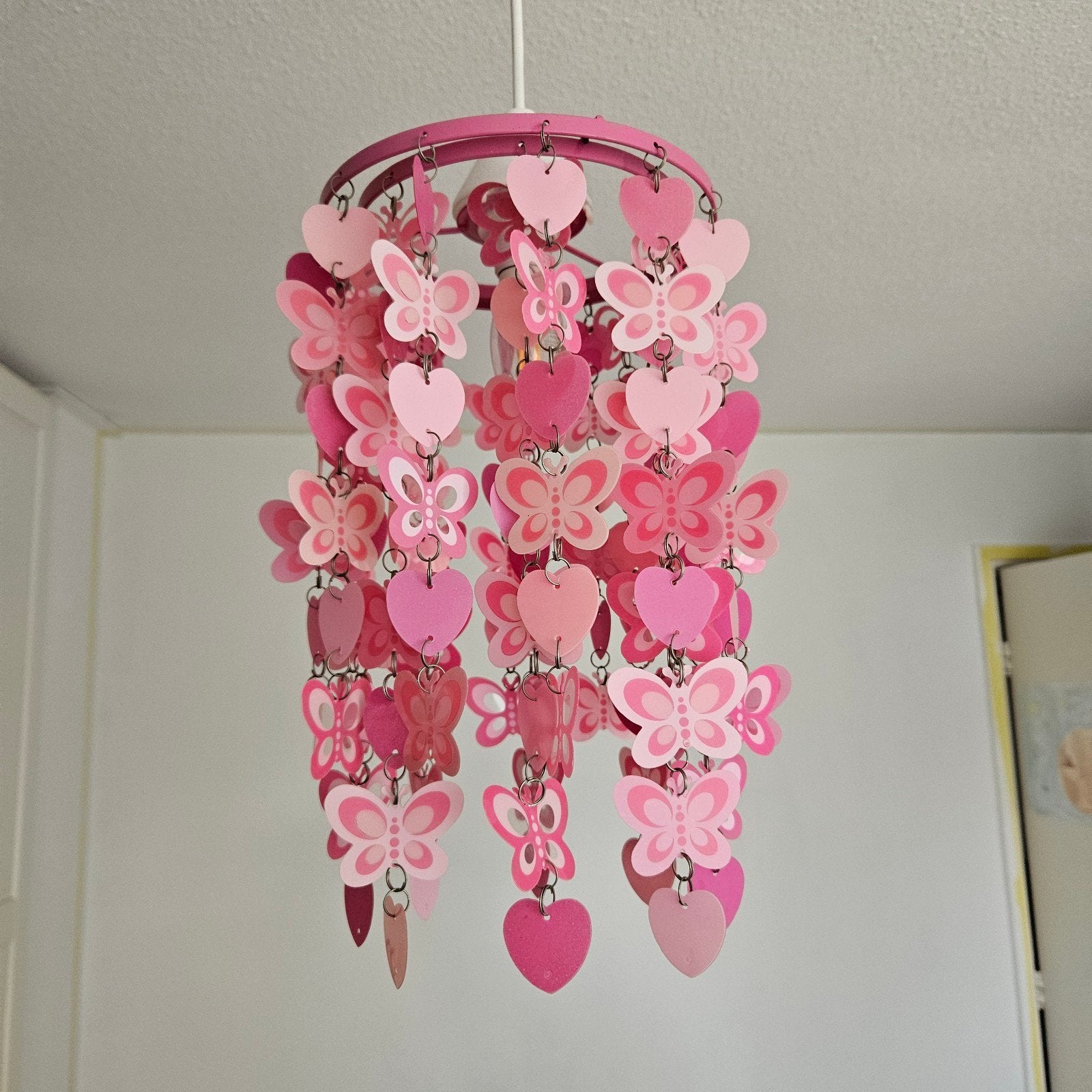Roze lamp met hartjes en vlinders, plafond hanglamp, Ophalen of Verzenden