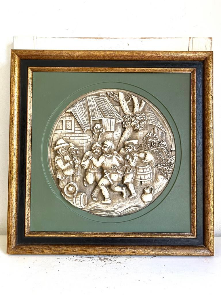 Vitage wandbord schilderij met relief taveerne tafereel, Ophalen