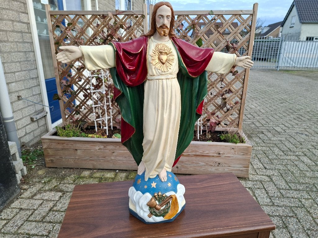 schitterende mooi antiek groot beeld van jezus christus, Antiek en Kunst, Handgemaakt, Ophalen of Verzenden, Steen of Keramiek