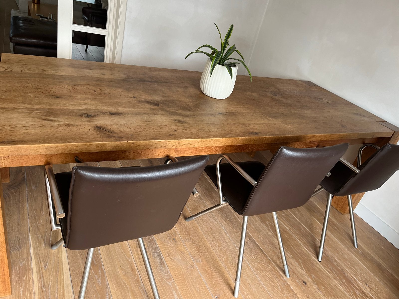 Massief eikenhouten tafel, Arco stoelen & Backenzahn, Ophalen, Gebruikt, Eikenhout, 200 cm of meer