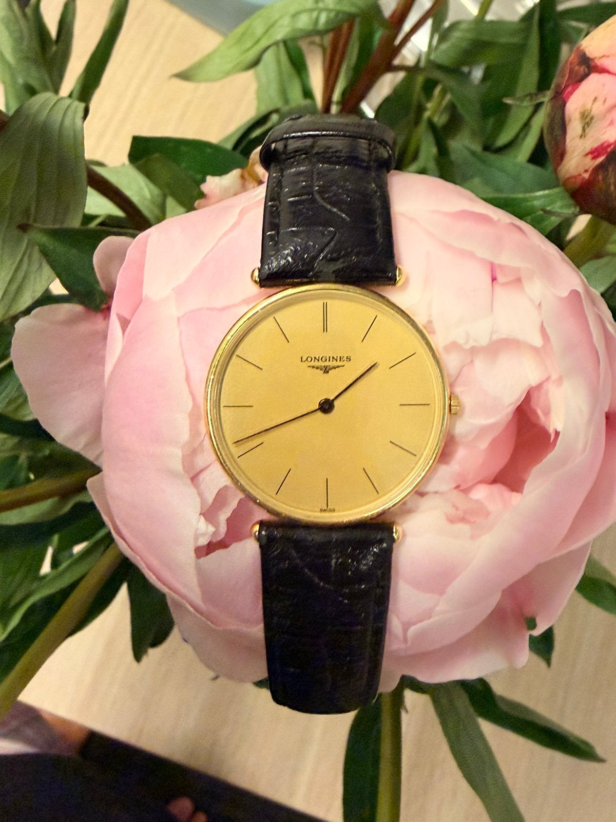 18 karaats Longines La Grande Classique de Longines horloge, Overige merken, Ophalen of Verzenden, Goud, Leer