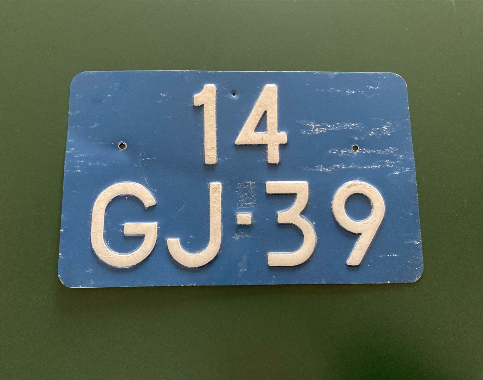 Blauwe kentekenplaat 14-GJ-39 - Oldtimer, Auto-onderdelen, Ophalen, Gebruikt, Oldtimer onderdelen