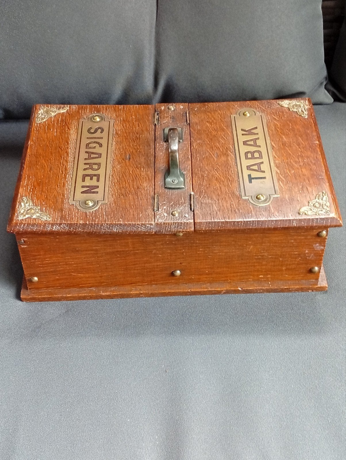 Vintage houten sigaren- en tabaksdoos, Verzamelen, Ophalen of Verzenden, Gebruikt, Tabaksdoos of Verpakking