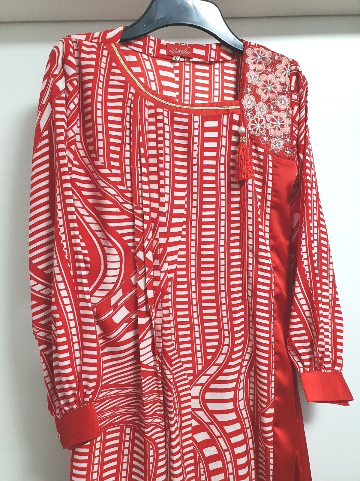 Rood Wit Zijden Tuniek Jurk geborduurde Maat S, Nieuw, Ophalen of Verzenden, Knielengte, Maat 36 (S)