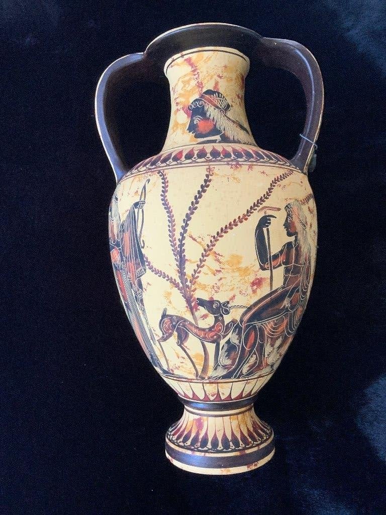 Griekse vaas - amfoor - klassieke kopie 450 BC - handgemaakt, 31 cm, Met patroon/structuur, Beige, Ophalen of Verzenden