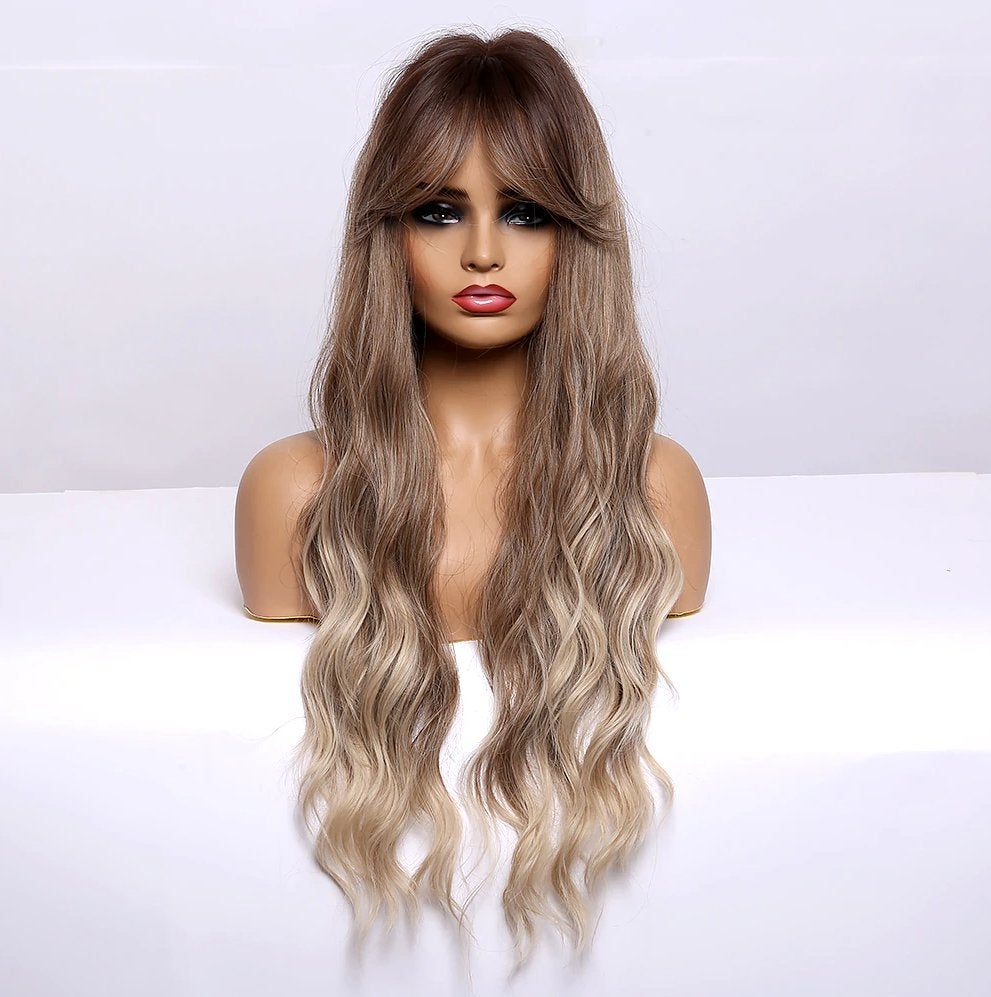 Bruine Met Blonde Lange Pruik Met Slag Bruin Ombre Dames, Verzenden, Nieuw, Pruik of Haarverlenging
