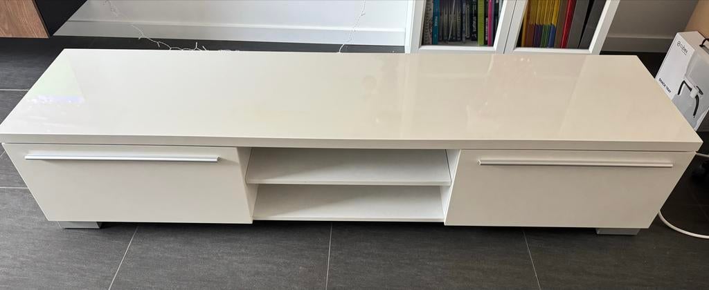 Modern wit tv-meubel met lades en open vakken, Ophalen, Gebruikt, 150 tot 200 cm, Minder dan 100 cm