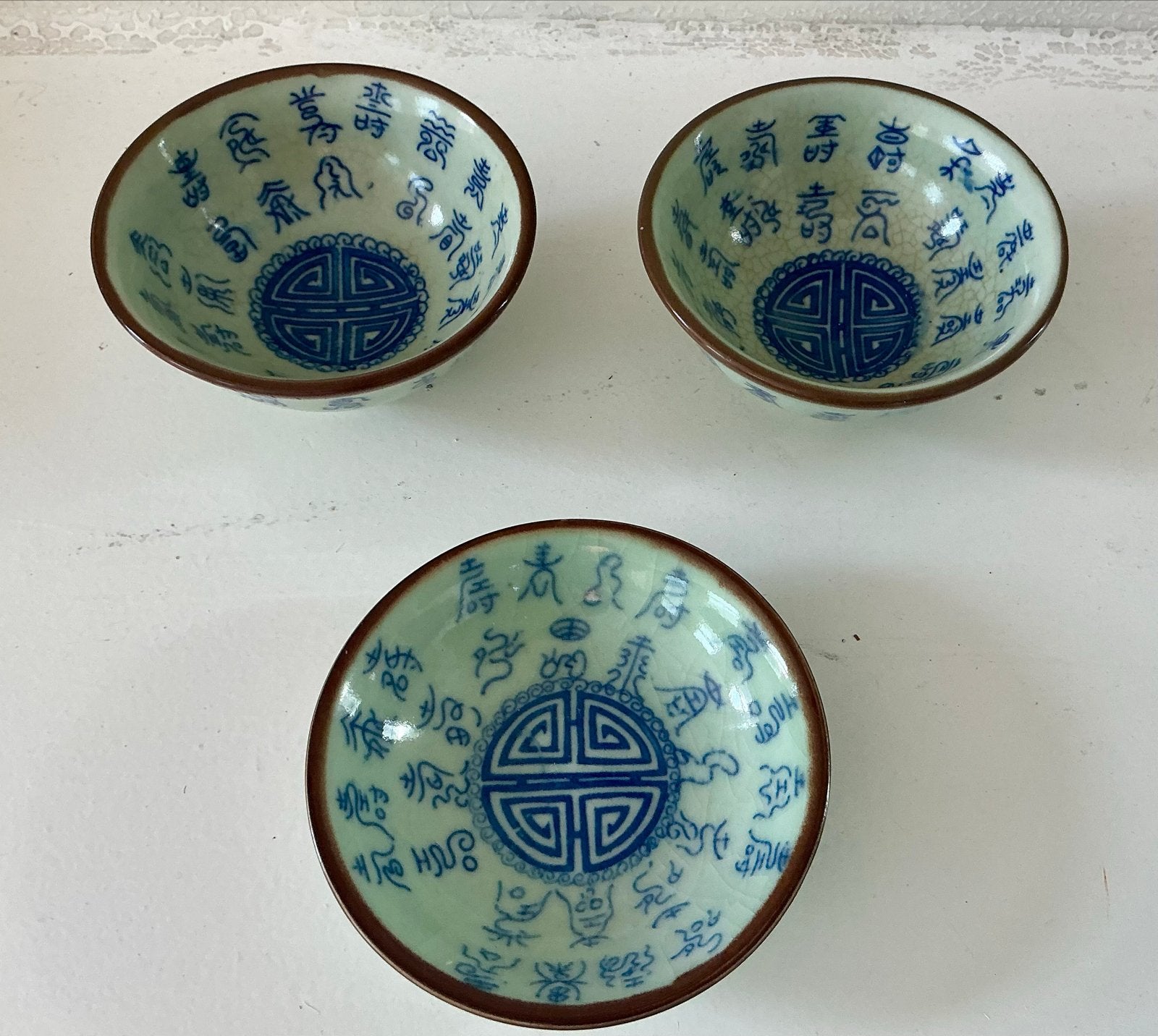 Set van 3 antieke Chinese celadon theekopjes/schaaltjes, Ophalen of Verzenden