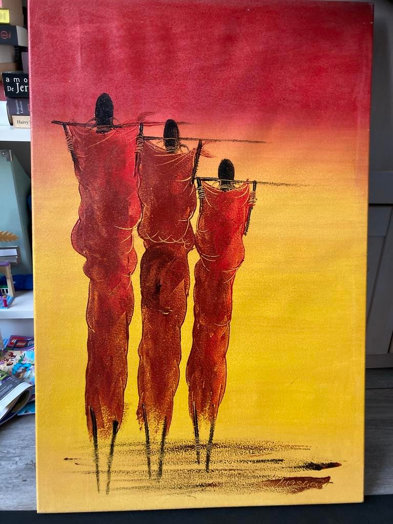 Schilderij Afrikaanse figuren in zonsondergang, Ophalen