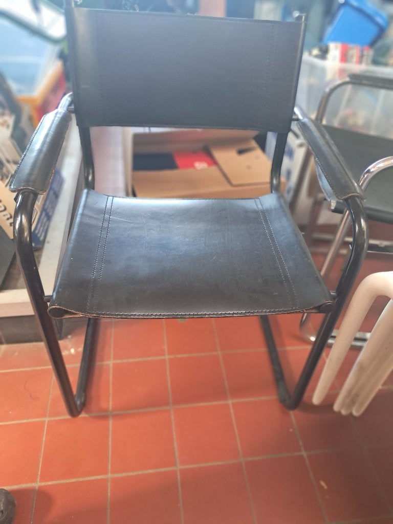 Set van 2 buisframe armstoelen zwart tuigleer  CS27324, Ophalen, Gebruikt, Twee, Leer