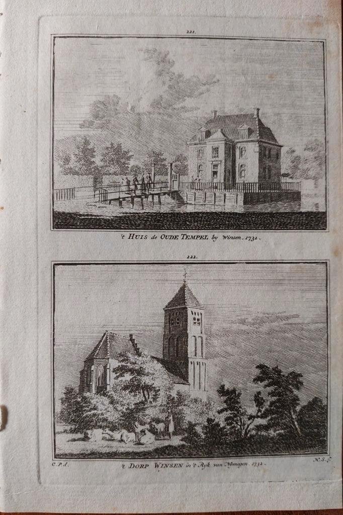 221-222/ Winsen  huis Oude tempel   Kopergravure 1792, Ophalen of Verzenden