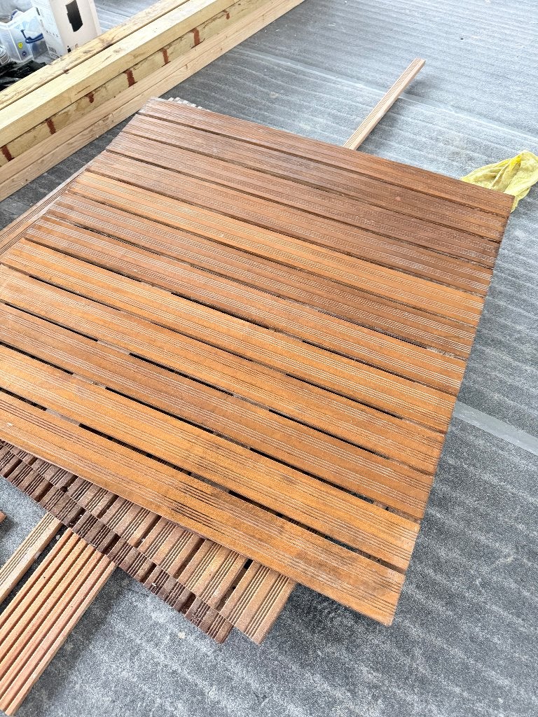bankirai terras tegelplanken 100x100, Doe-het-zelf en Verbouw, Gebruikt, Minder dan 25 mm, Overige typen, Ophalen of Verzenden