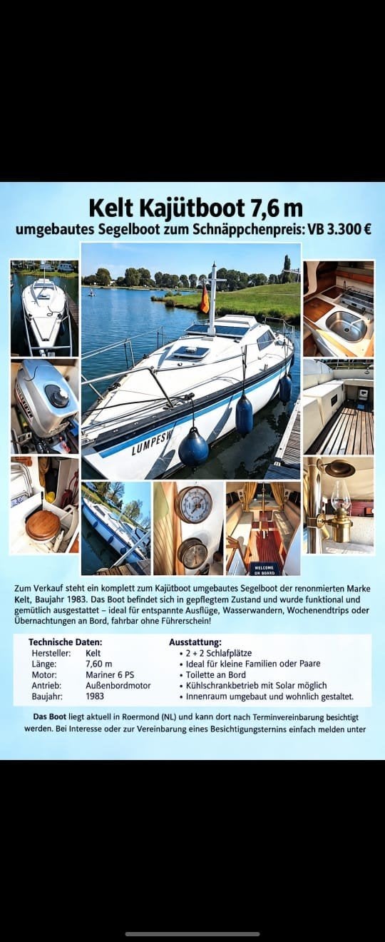 Kelt Kajuitboot 7,6 m - Gerestaureerd Zeiljacht, Watersport en Boten, Ophalen, Overige merken, Gebruikt, Motorsailer
