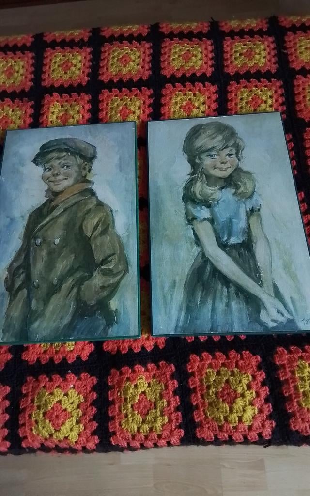 💐2 CHARMANTE VINTAGE SCHILDERIJTJES JAREN 60 GEMERKT TORINO, Antiek en Kunst, Ophalen of Verzenden