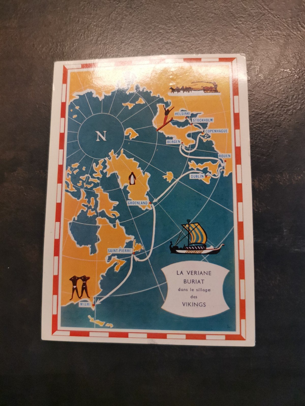 Oude ansichtkaart: Kaart van de Vikingroute, Helsinki 1957, Ophalen of Verzenden, 1940 tot 1960, Gelopen, Politiek en Historie