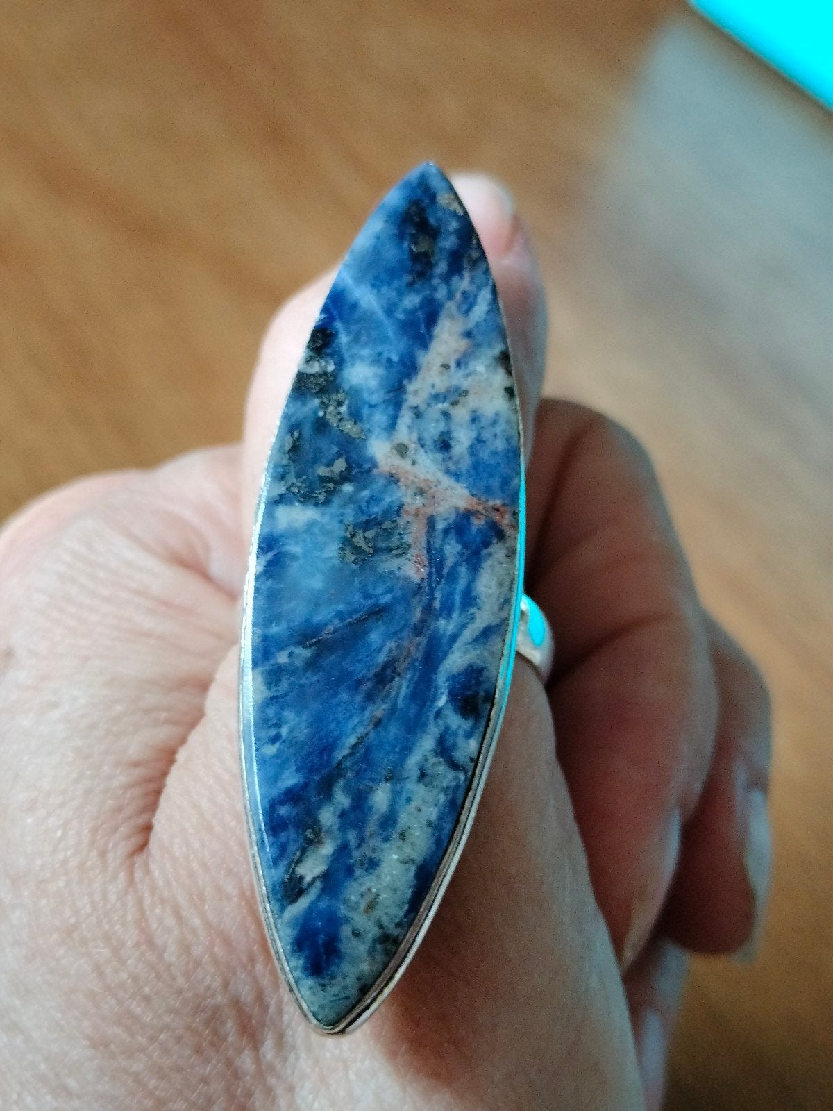 Zilveren grote ring met sodaliet maat 22, Sieraden, Tassen en Uiterlijk, Ringen, 20 of groter, Nieuw, Dame of Heer, Met edelsteen
