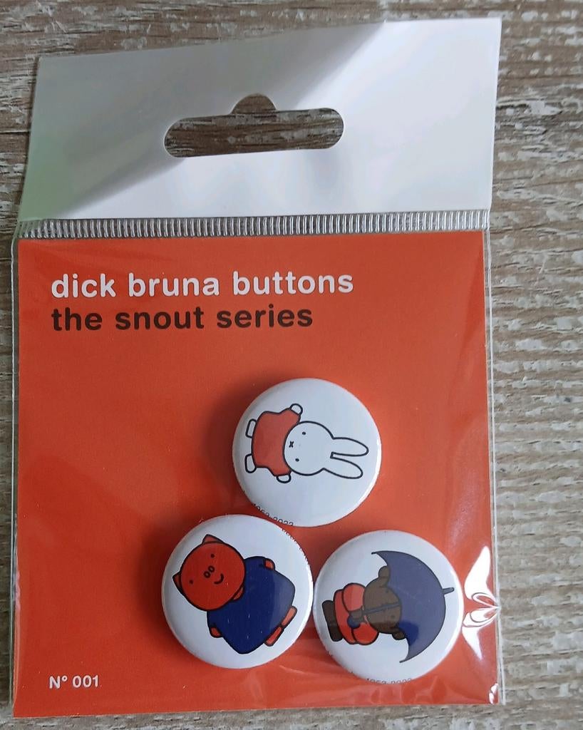 set dick bruna buttons the snout series nijntje, Verzamelen, Speldjes, Pins en Buttons, Ophalen of Verzenden, Nieuw, Figuurtje
