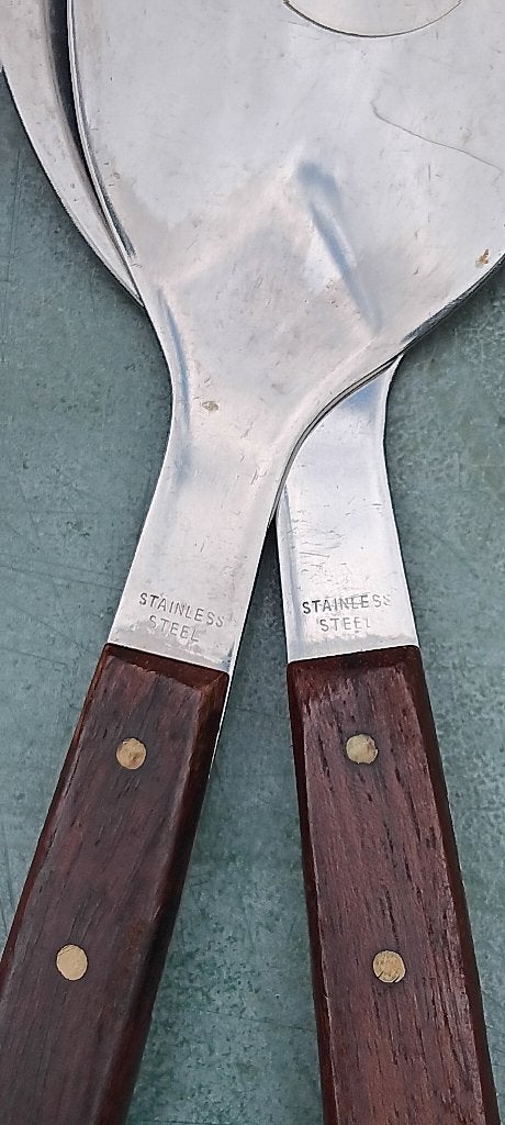 Vintage teakhouten slakommetje met bestek, Los bestek, Ophalen of Verzenden, Overige merken, Hout