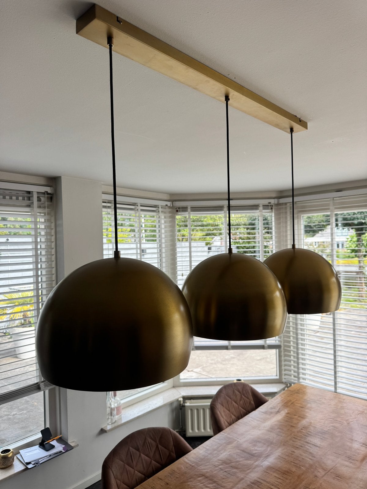 Moderne design hanglamp 3-licht goud/messing – Eettafellamp, Ophalen, Zo goed als nieuw