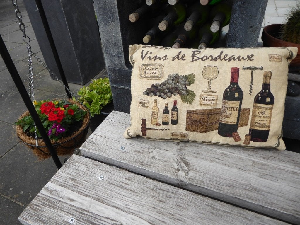 kussen wijnkussen wijnflessen vins de Bordeaux, Ophalen of Verzenden, Vierkant