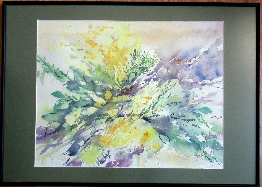 Mooi schilderij aquarel met kleuren collage, gesigneerd., Ophalen