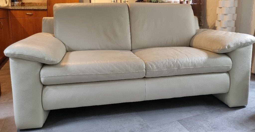 Luxe Leren 2-Zits Bank - W.Schillig - Crème/Off-white Leer, Ophalen, Gebruikt, 75 tot 100 cm, Leer