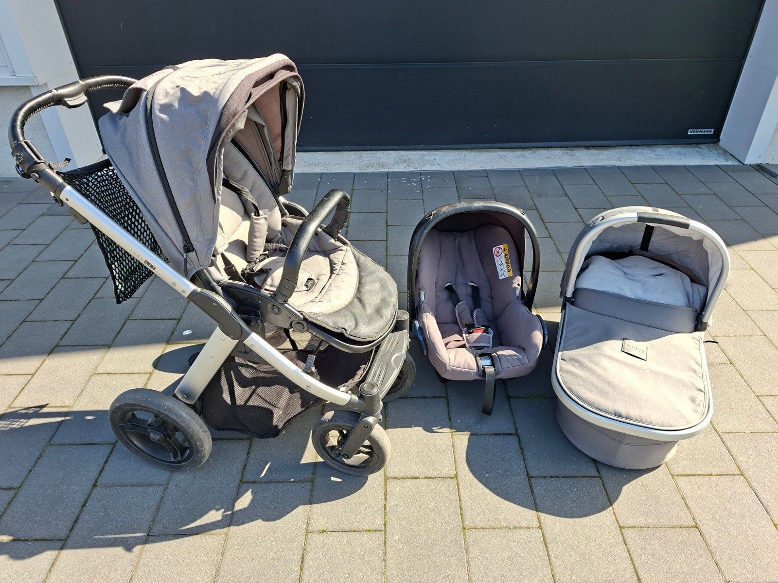 3-in-1 kinderwagen Mutsy Transit grijs incl accessoires, Ophalen, Gebruikt, Mutsy, Verstelbare duwstang
