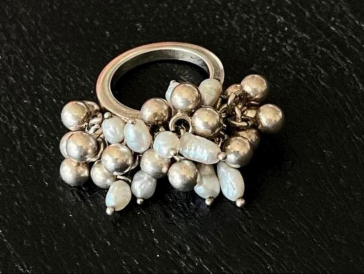 Zilveren APARTE RING MET PARELTJES EN GRANULES, Sieraden, Tassen en Uiterlijk, Ringen, Verzenden, Dame, Zilver, Zilver