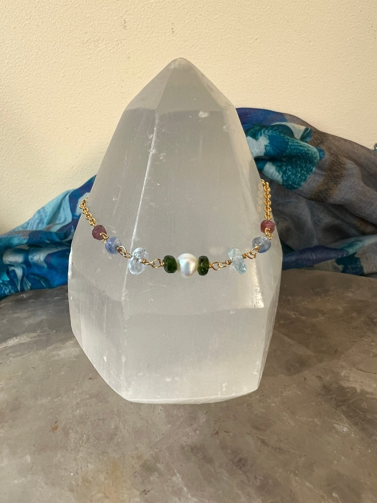 Aquamarijn tanzaniet diopsiet parel zilver beschermt geluk, Met bedels of kralen, Blauw, Magnolia11, Nieuw