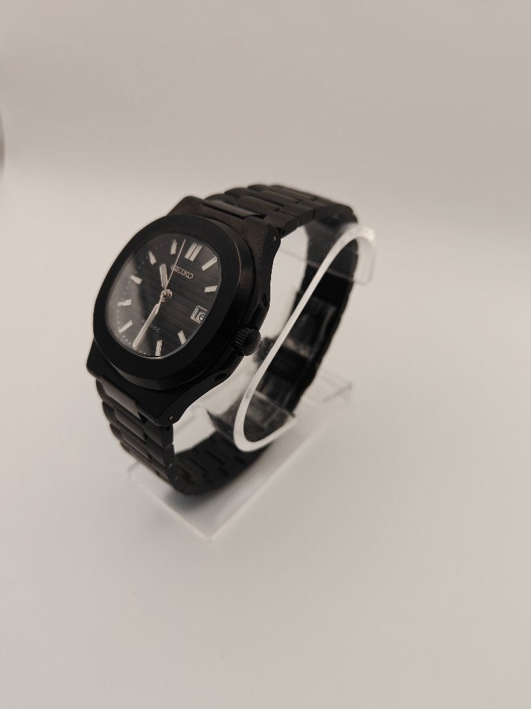 Seiko Mod "Nautiko" – All Black / Stealth – Automaat NH35, Staal, Polshorloge, Nieuw, Ophalen of Verzenden