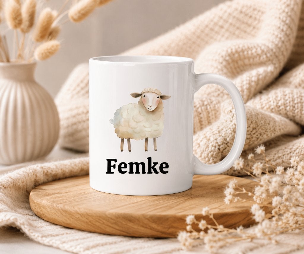 Schaap mok met eigen naam! Nu maar €9,95, Nieuw, Ophalen of Verzenden, Overige stijlen, Kop(pen) en/of Schotel(s)