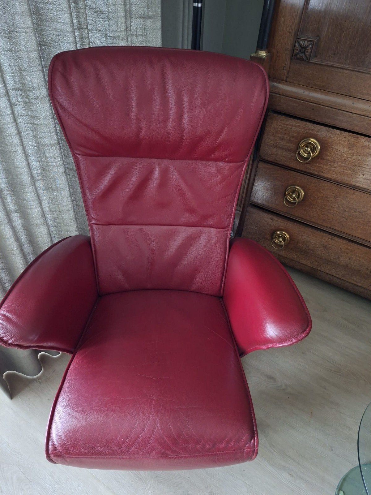 Comfortabele Prominent relaxfauteuil van echt leer, Ophalen, Gebruikt, Minder dan 75 cm, Leer