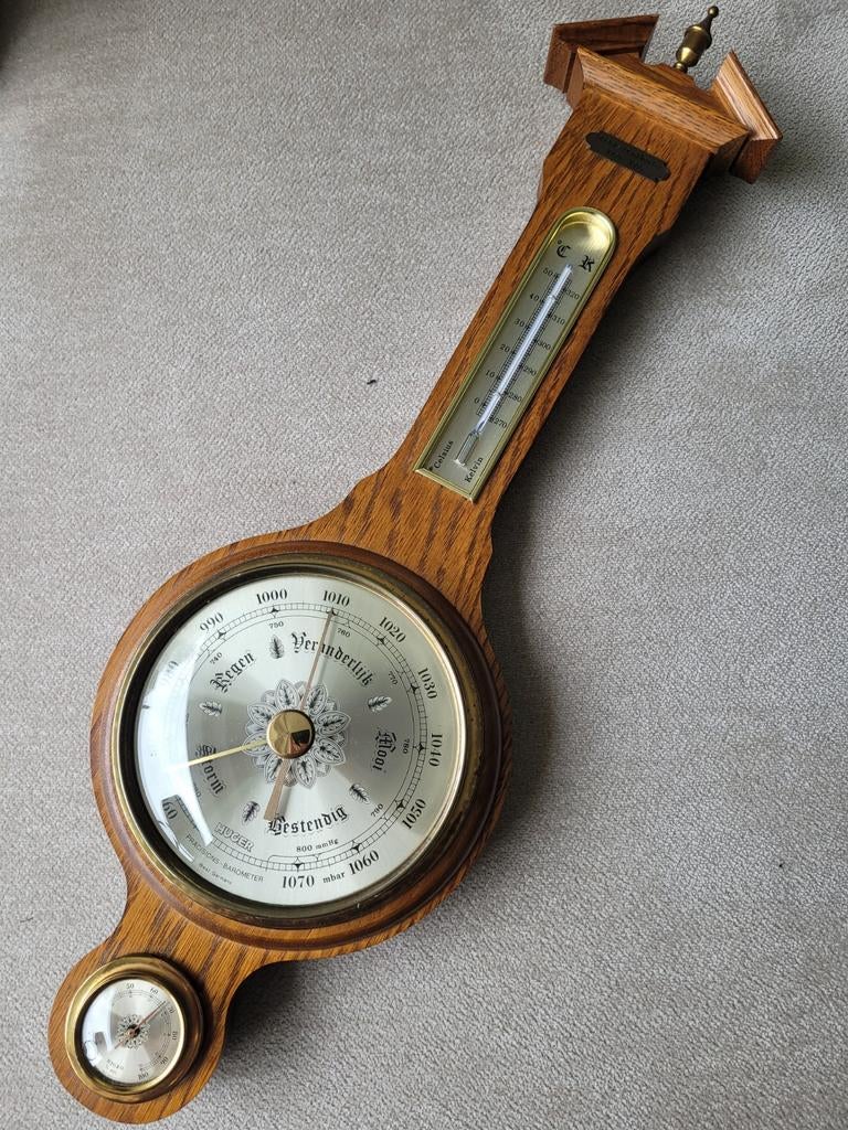 Vintage HUGER Barometer Weerstation - Eikenhout, Ophalen of Verzenden, Gebruikt, Weerstation